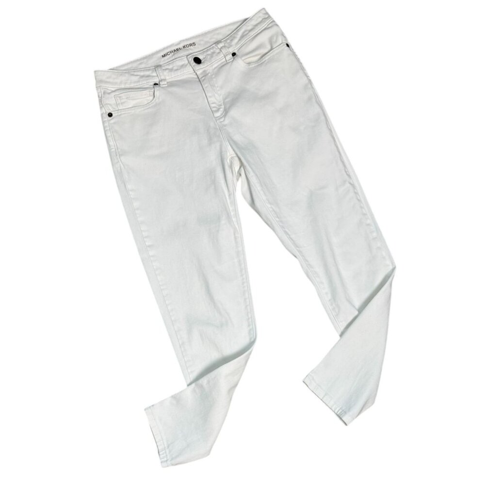 Michael Kors NWOT IZZY Skinny Ankle Mid-Rise Denim Jeans in White Women's Size 8